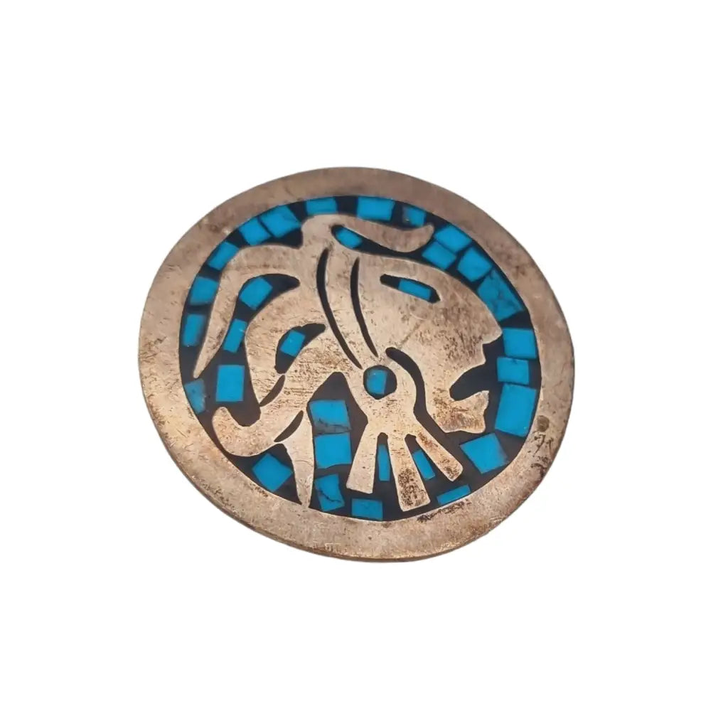 Broche guerrero azteca colgante plata mosaico azul turquesa méxico tr-138.