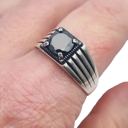 Anillo vintage de plata 925 con ónix negro 1980 joyería retro para hombre.