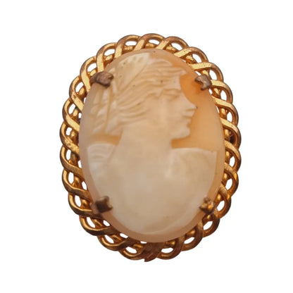 Broche camafeo dorado de concha tallada antiguo para mujer regala joyería.