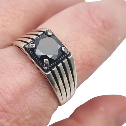 Anillo vintage de plata 925 con ónix negro 1980 joyería retro para hombre.