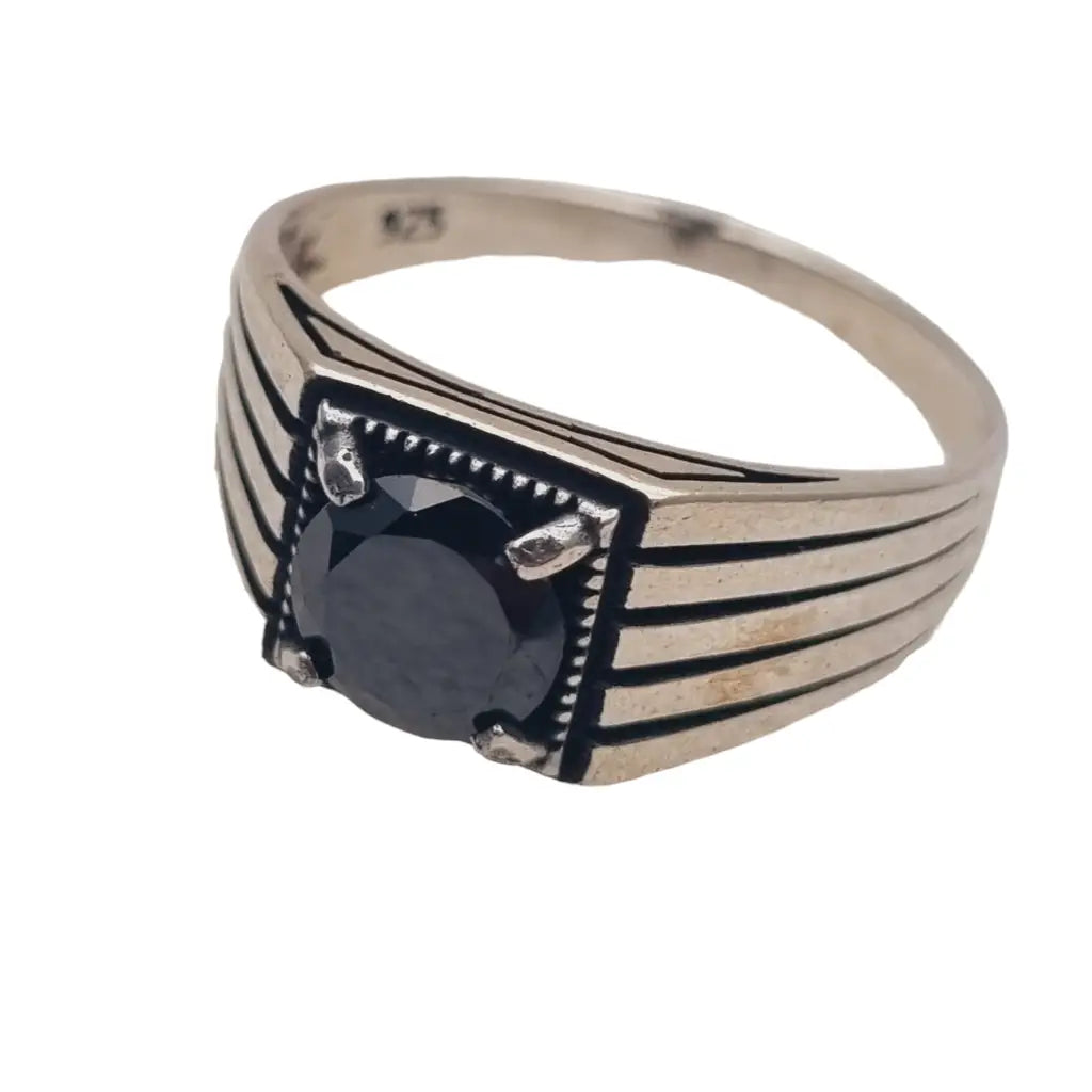 Anillo vintage de plata 925 con ónix negro 1980 joyería retro para hombre.