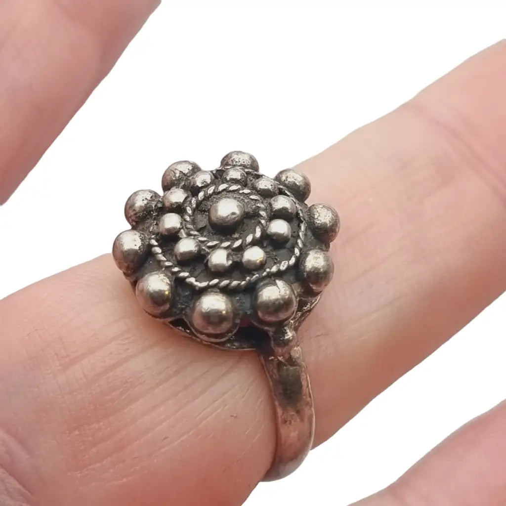 Anillo botón charro de plata anillos boho vintage para mujer ley.