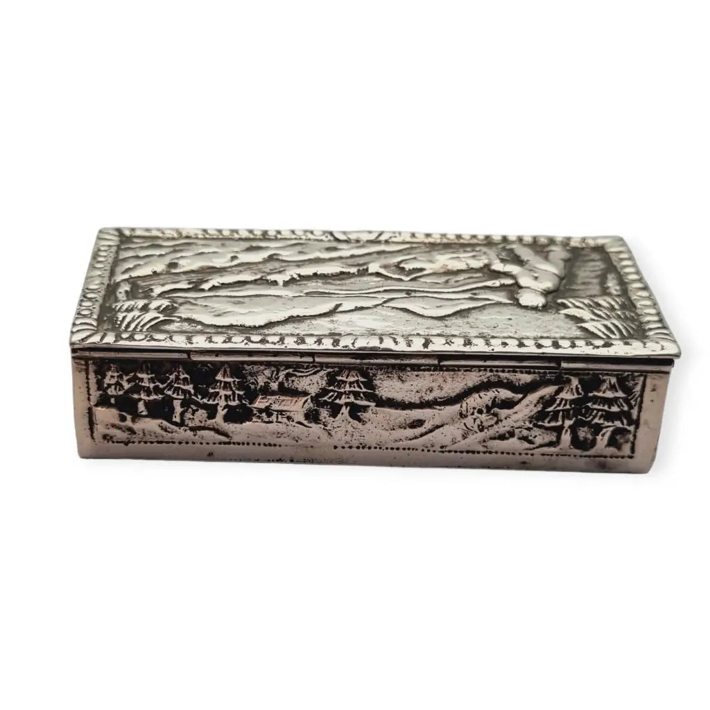 Rara caja de colección plata 925 decorada con trineo perros en la montaña.