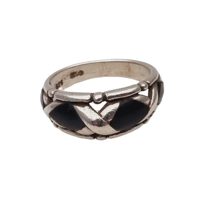 Anillo vintage de plata y esmalte negro trama x 925 regalos para mujer.