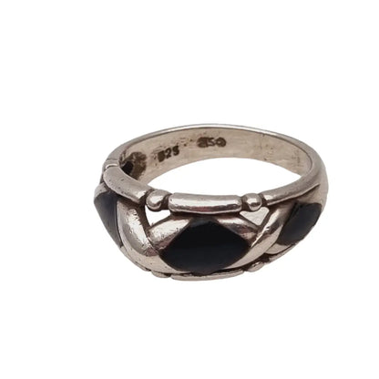 Anillo vintage de plata y esmalte negro trama x 925 regalos para mujer.