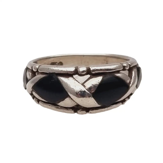 Anillo vintage de plata y esmalte negro trama x 925 regalos para mujer.