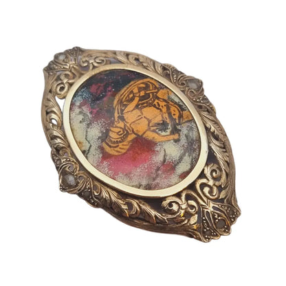 Broche antiguo eduardiano de plata y oro zafiros esmalte guerrero 1900.