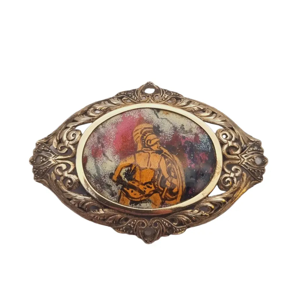 Broche antiguo eduardiano de plata y oro zafiros esmalte guerrero 1900.