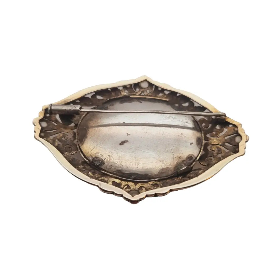 Broche antiguo eduardiano de plata y oro zafiros esmalte guerrero 1900.