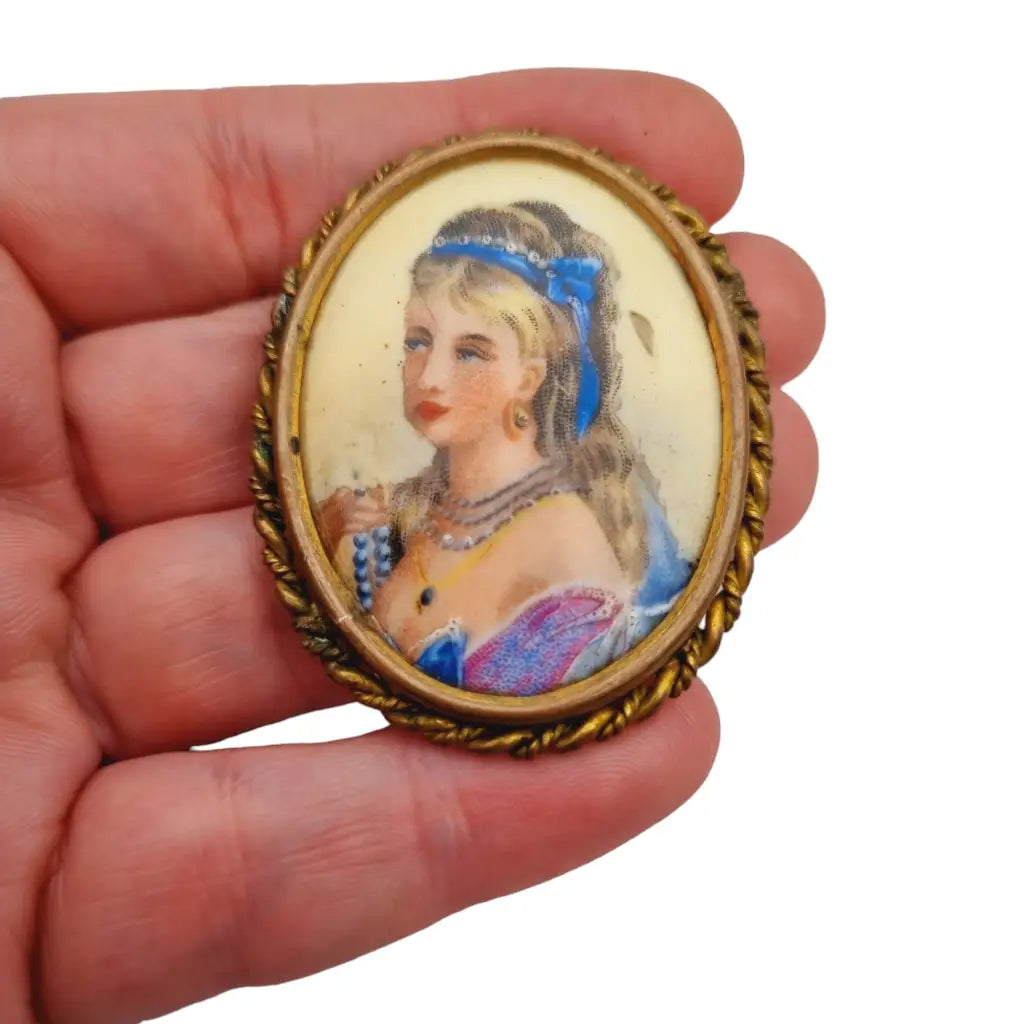 Broche vintage de dama limoges fabricado en porcelana antigua francia.