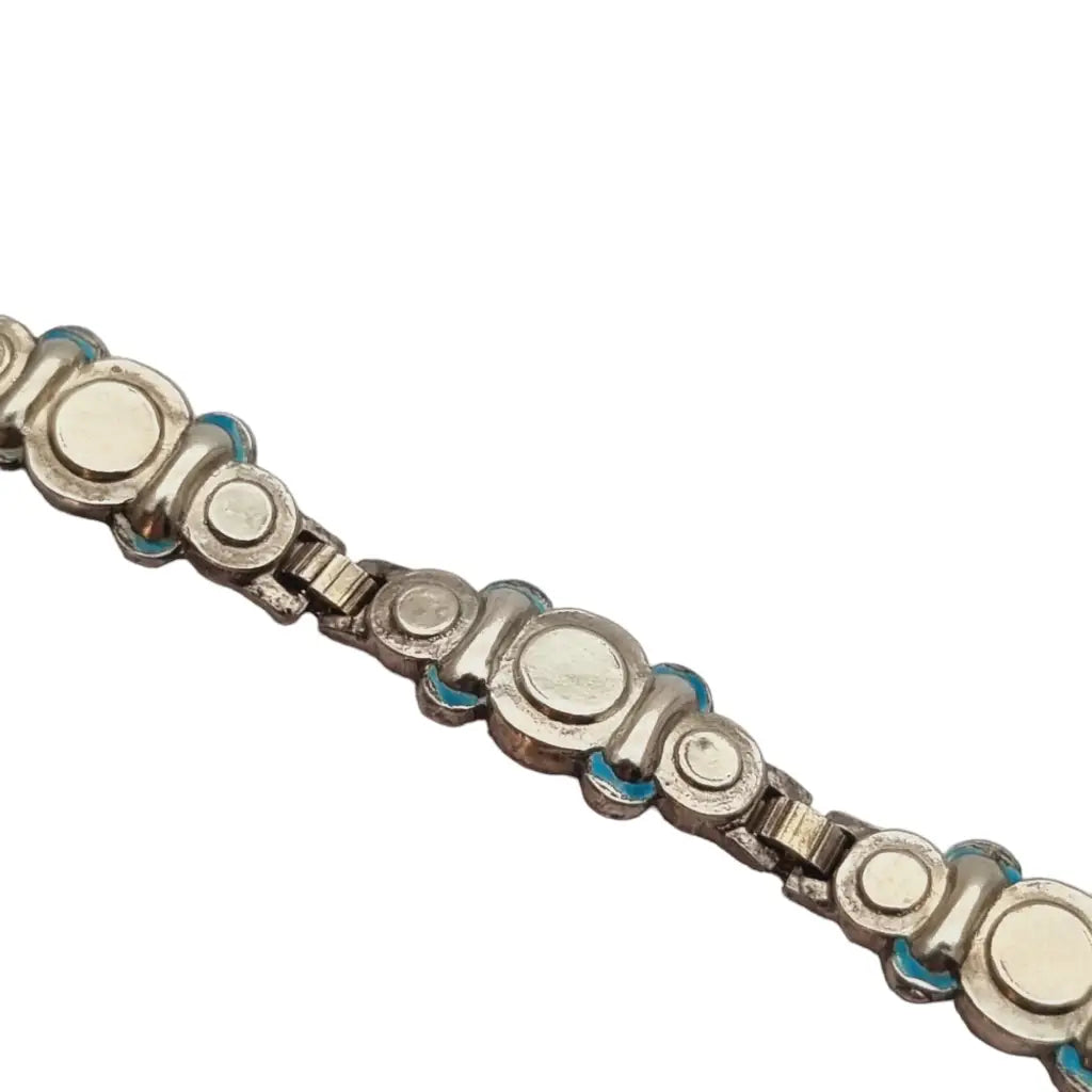 Pulsera antigua art decó de plata 916 con esmaltes azules para mujer 1940.