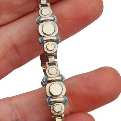 Pulsera antigua art decó de plata 916 con esmaltes azules para mujer 1940.