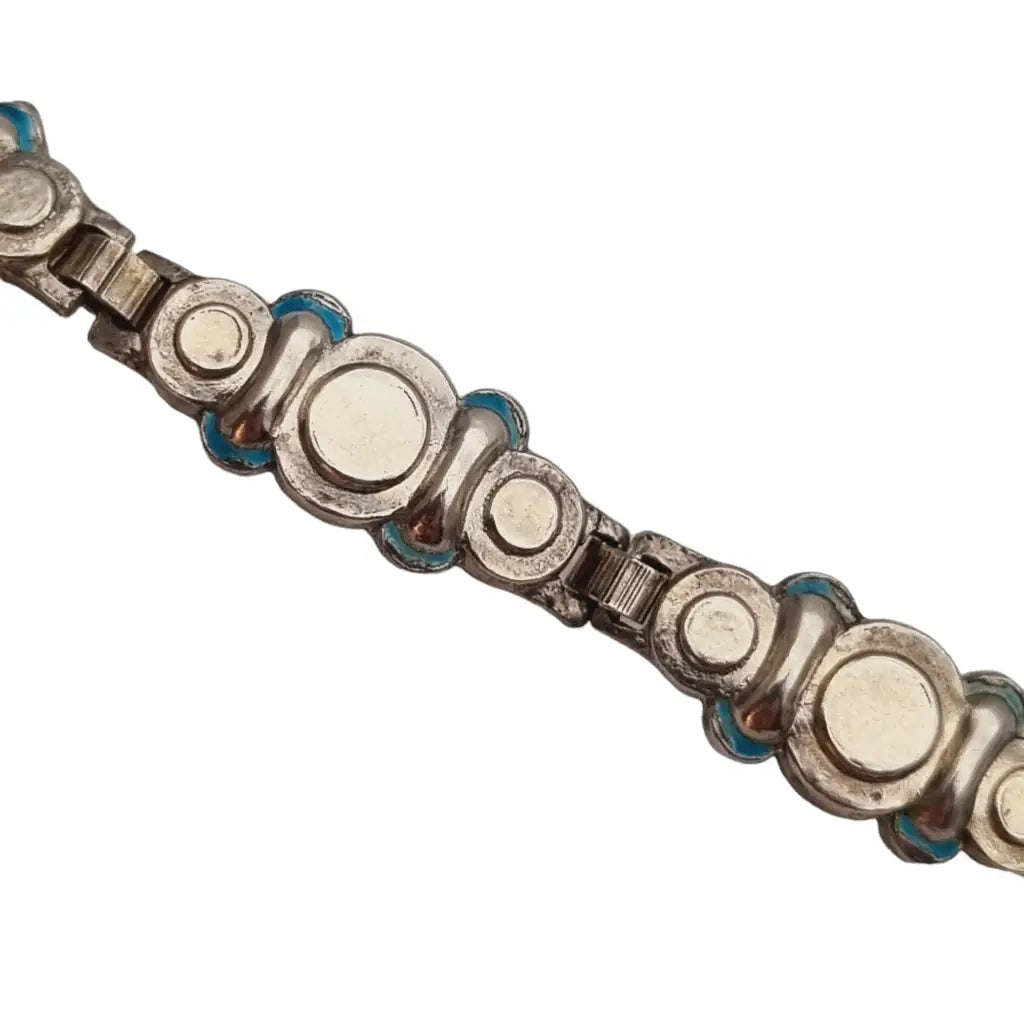 Pulsera antigua art decó de plata 916 con esmaltes azules para mujer 1940.