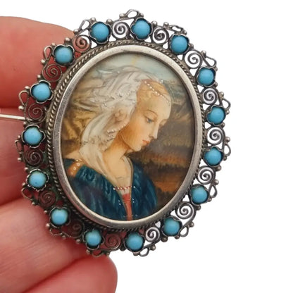 Broche de miniatura: virgen con niño filippo lippi filigrana plata