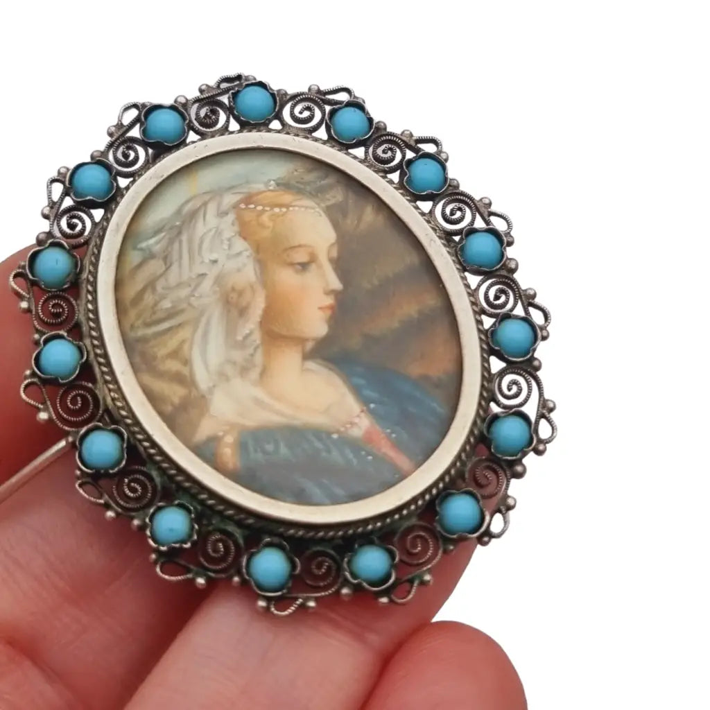 Broche de miniatura: virgen con niño filippo lippi filigrana plata