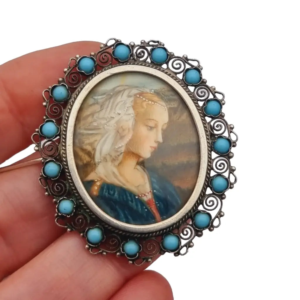 Broche de miniatura: virgen con niño filippo lippi filigrana plata