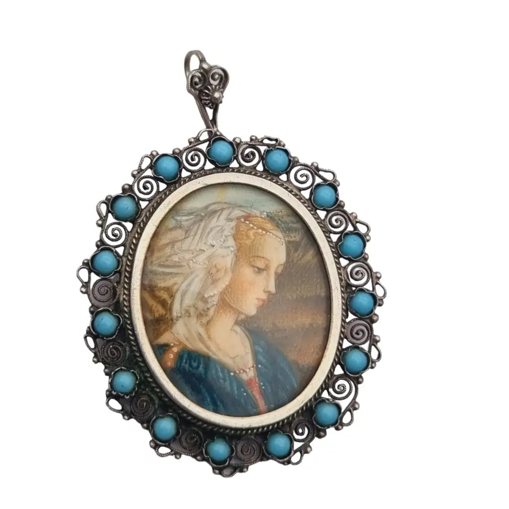 Broche de miniatura: virgen con niño filippo lippi filigrana plata