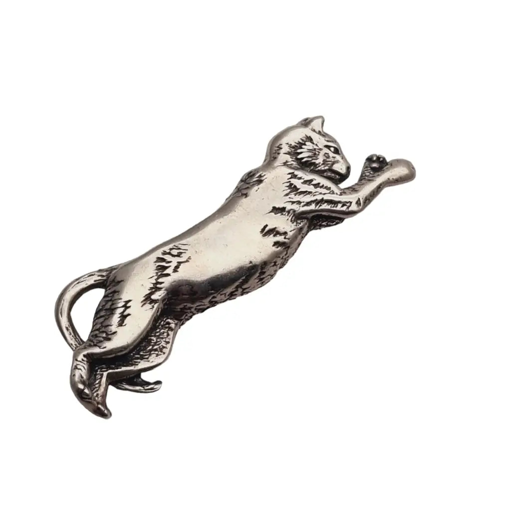 Broche gato retro plata pin felino regalo original amante de los gatos 1980.