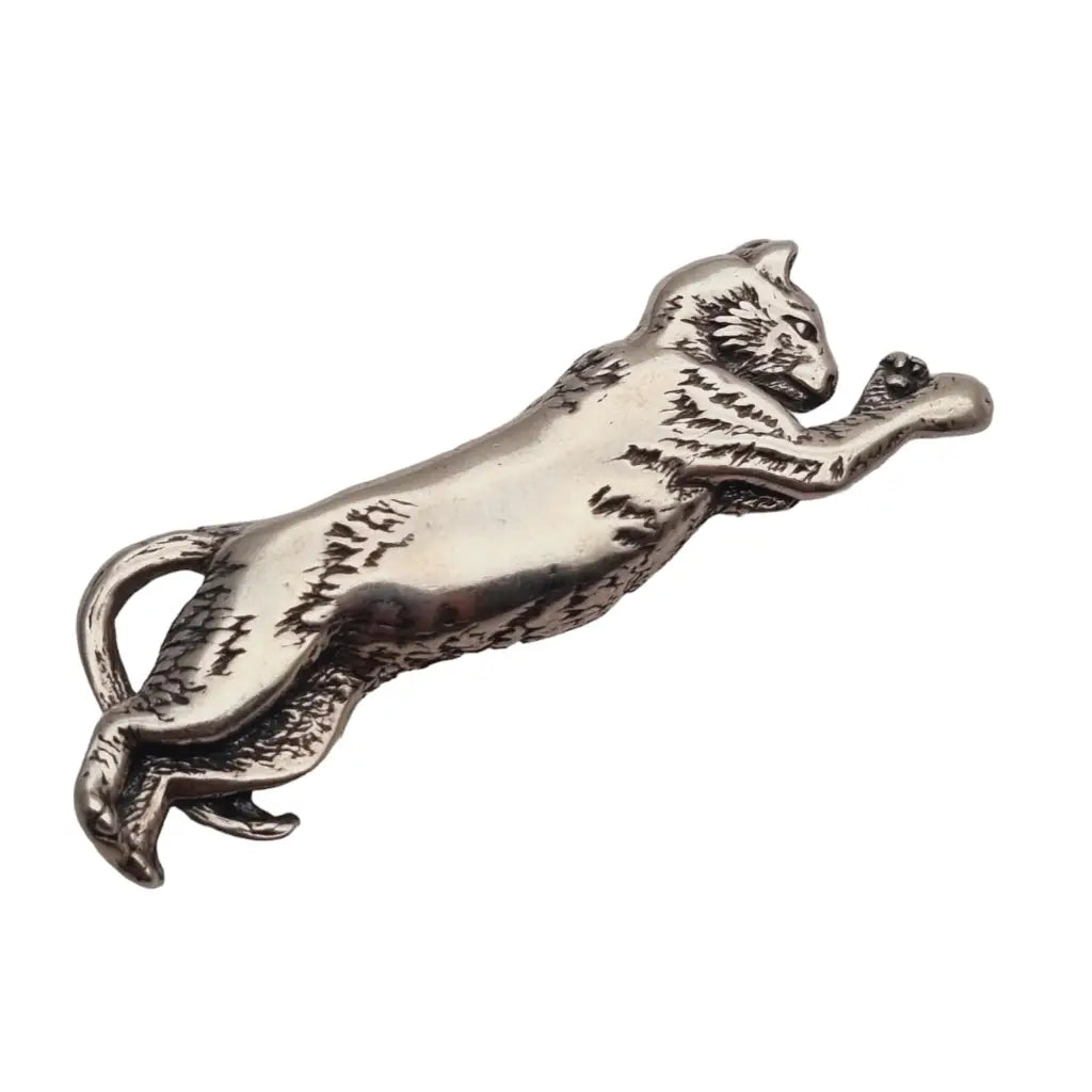 Broche gato retro plata pin felino regalo original amante de los gatos 1980.