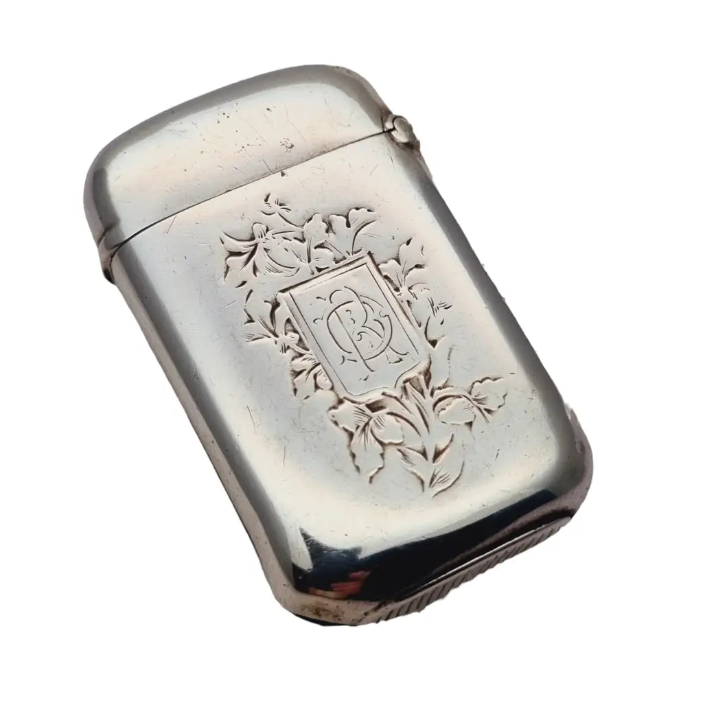 Antigua caja de cerilla art nouveau floral niñas en columpio plata ley 1900.