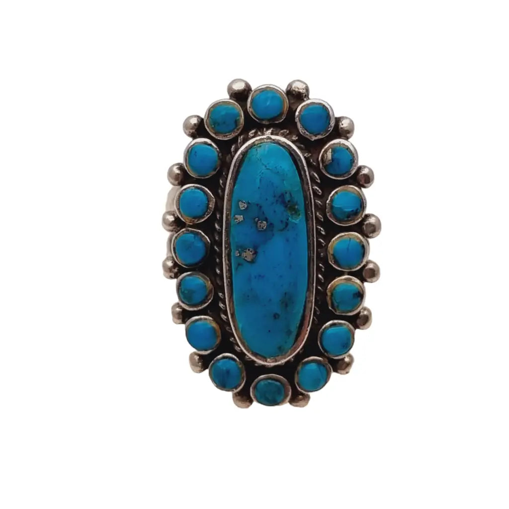 Anillo vintage estilo navajo de turquesa anillo boho plata 925 piedra azul.