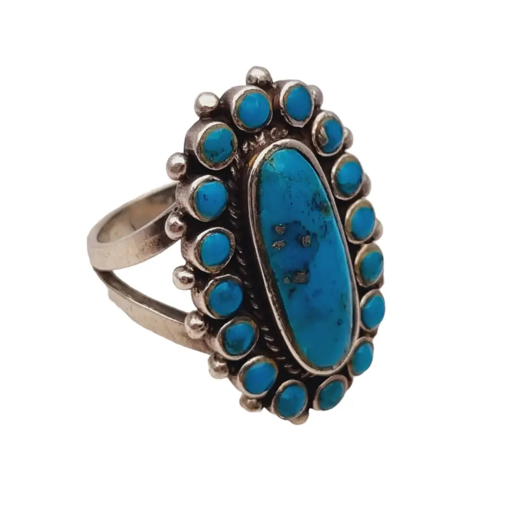 Anillo vintage estilo navajo de turquesa anillo boho plata 925 piedra azul.