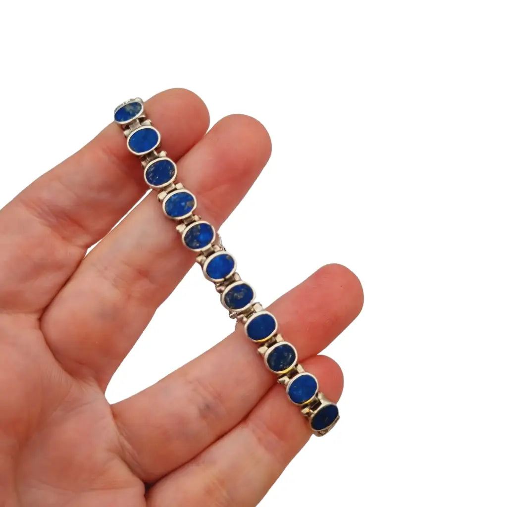 Pulsera de plata y lapislázuli azul retro boho para mujer 950 años 70.