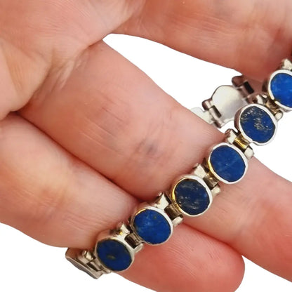 Pulsera de plata y lapislázuli azul retro boho para mujer 950 años 70.