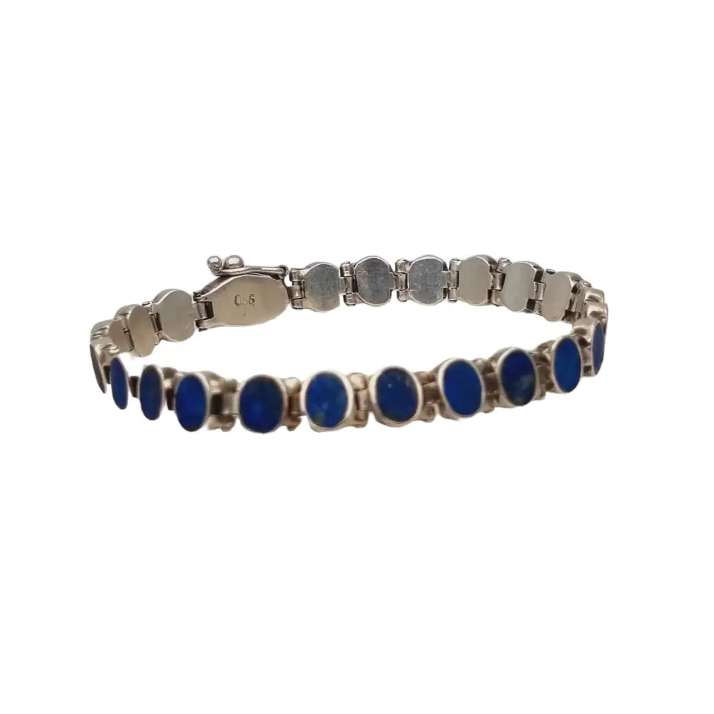 Pulsera de plata y lapislázuli azul retro boho para mujer 950 años 70.