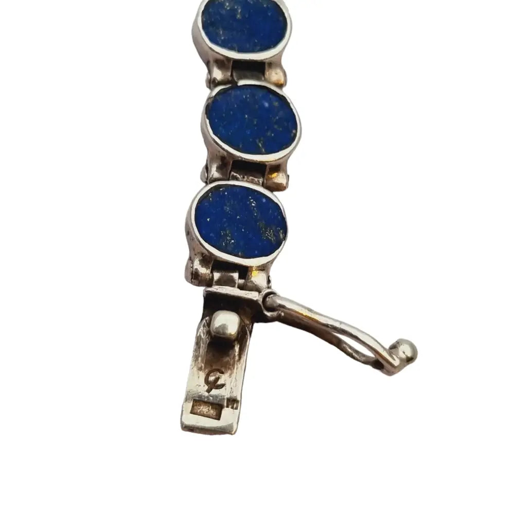 Pulsera de plata y lapislázuli azul retro boho para mujer 950 años 70.