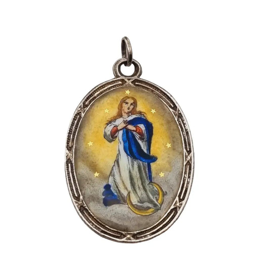 Medalla de plata y esmalte inmaculada concepción colgante religioso kabé