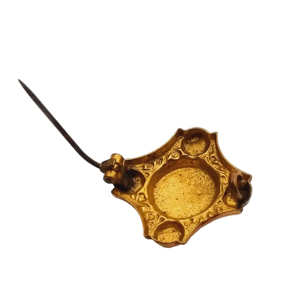 Broche dorado victoriano francés botón de mujer antiguo con perla. 1890.