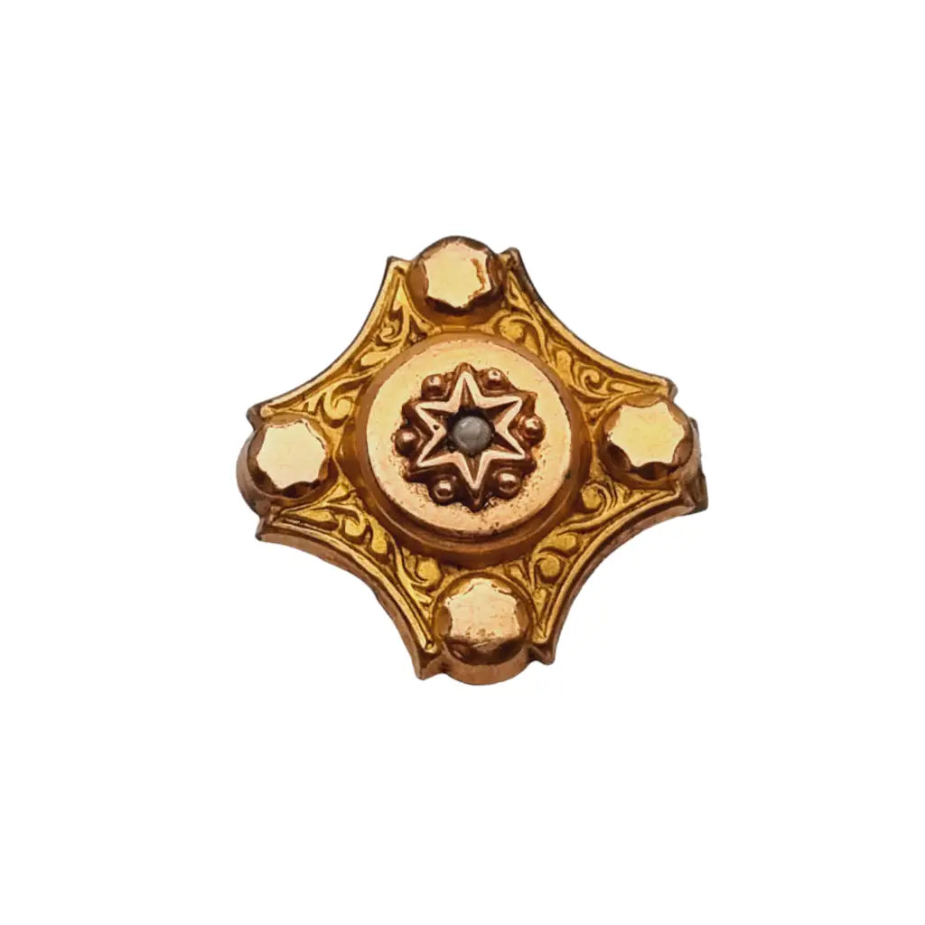 Broche dorado victoriano francés botón de mujer antiguo con perla. 1890.