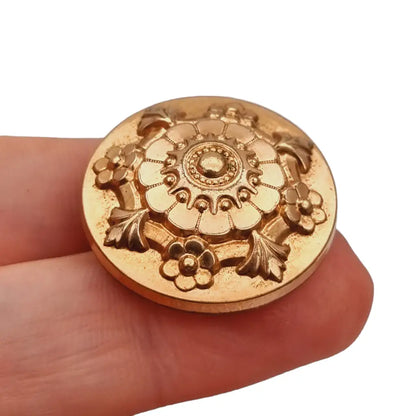 Broche floral victoriano redondo dorado para mujer francia botón cuello.