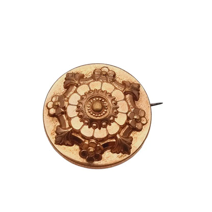 Broche floral victoriano redondo dorado para mujer francia botón cuello.