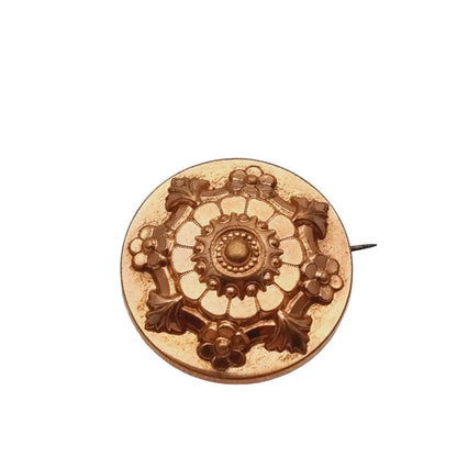 Broche floral victoriano redondo dorado para mujer francia botón cuello.