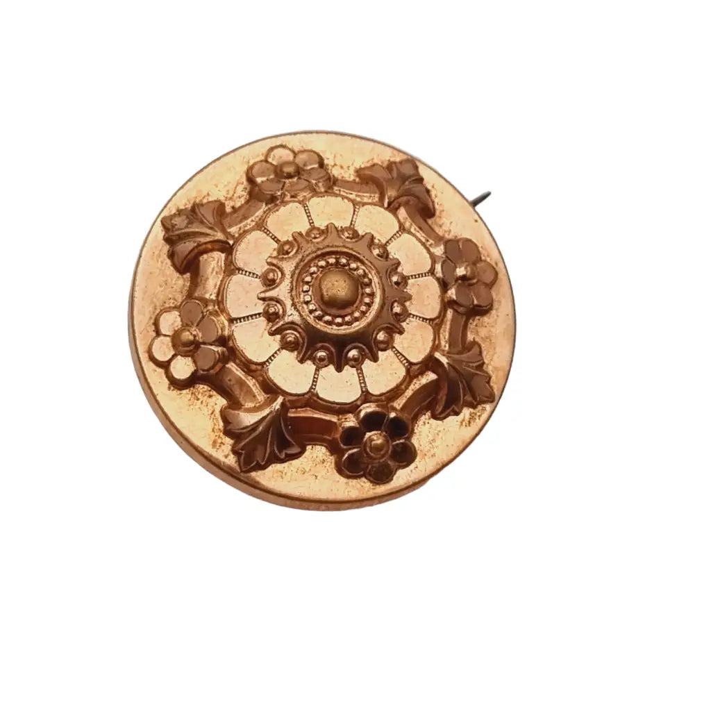 Broche floral victoriano redondo dorado para mujer francia botón cuello.