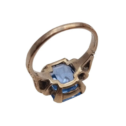 Anillo antiguo de plata art déco para mujer símil aguamarina azul 1940.