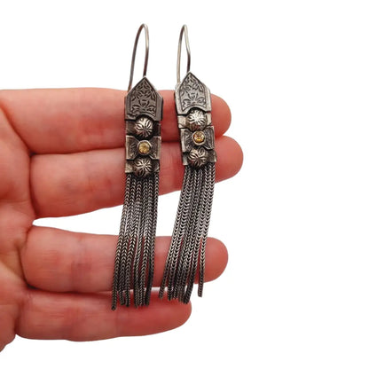 Pendientes de borla larga estilo bizantino vintage plata 900 para mujer