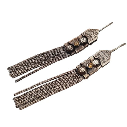 Pendientes de borla larga estilo bizantino vintage plata 900 para mujer