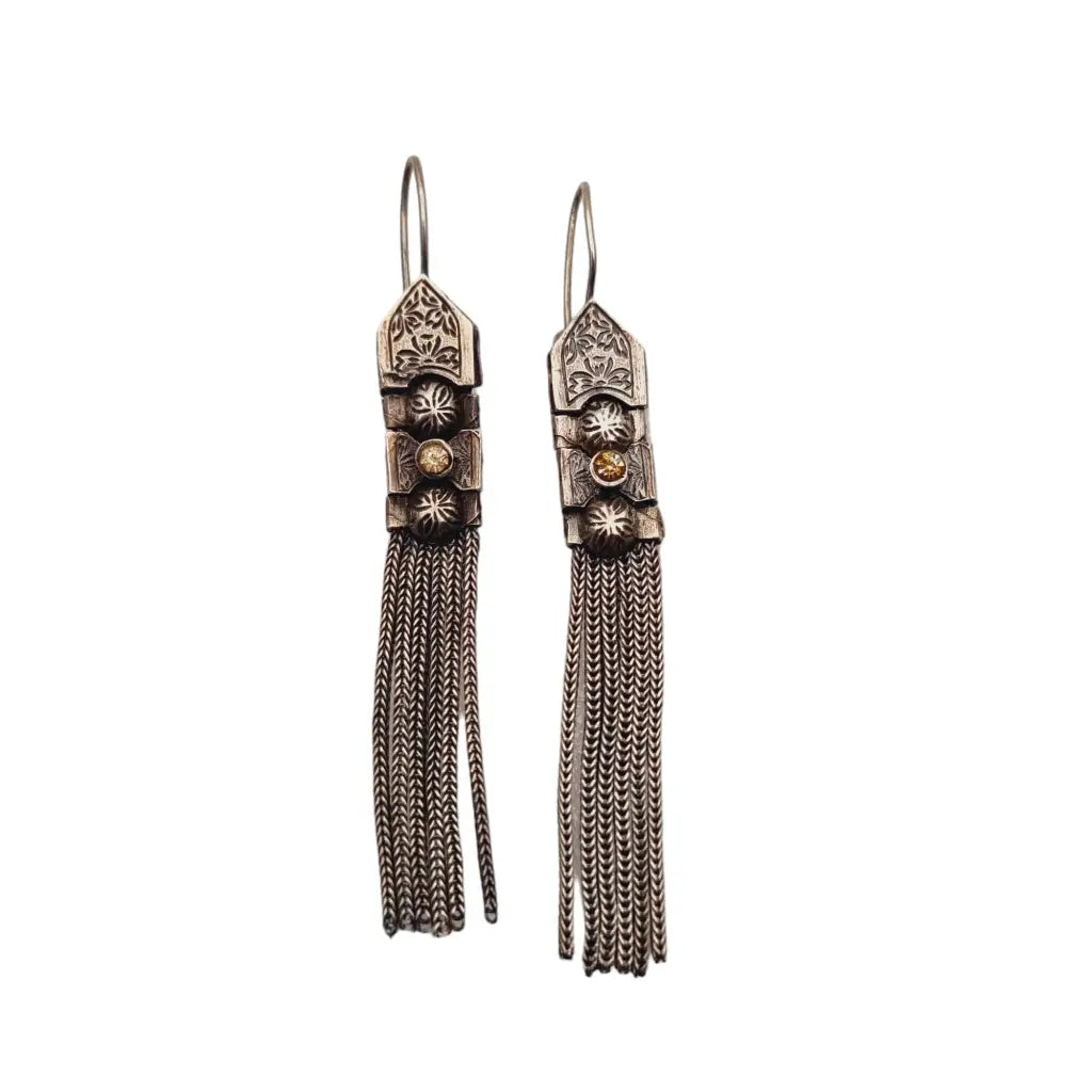 Pendientes de borla larga estilo bizantino vintage plata 900 para mujer