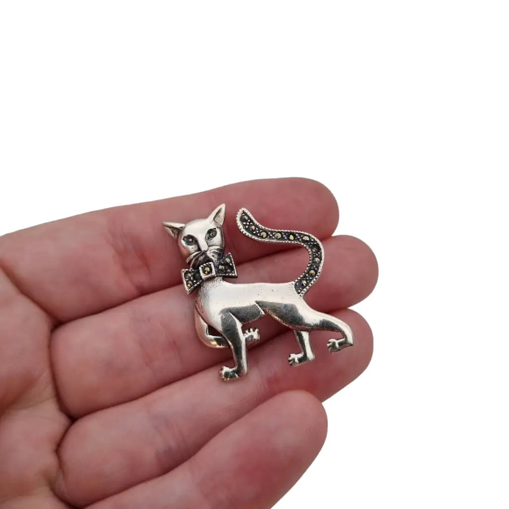 Broche de plata gato pin broche ley marcasita