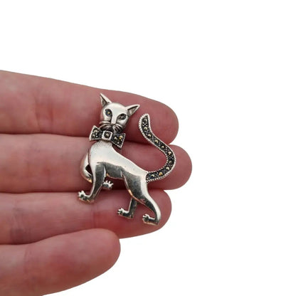 Broche de plata gato pin broche ley marcasita