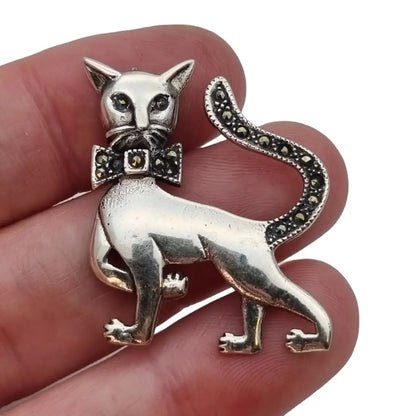 Broche de plata gato pin broche ley marcasita