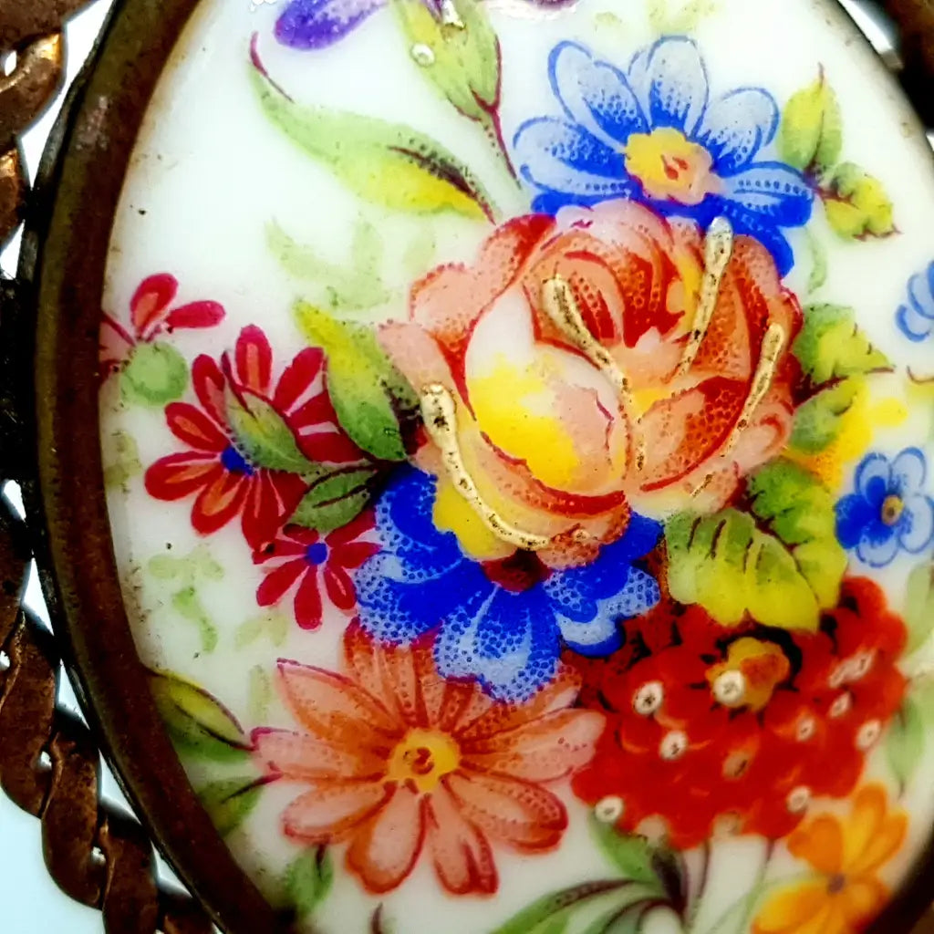 Broche vintage limoges de joyería francesa para mujer pintura porcelana.