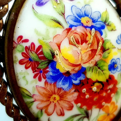 Broche vintage limoges de joyería francesa para mujer pintura porcelana.