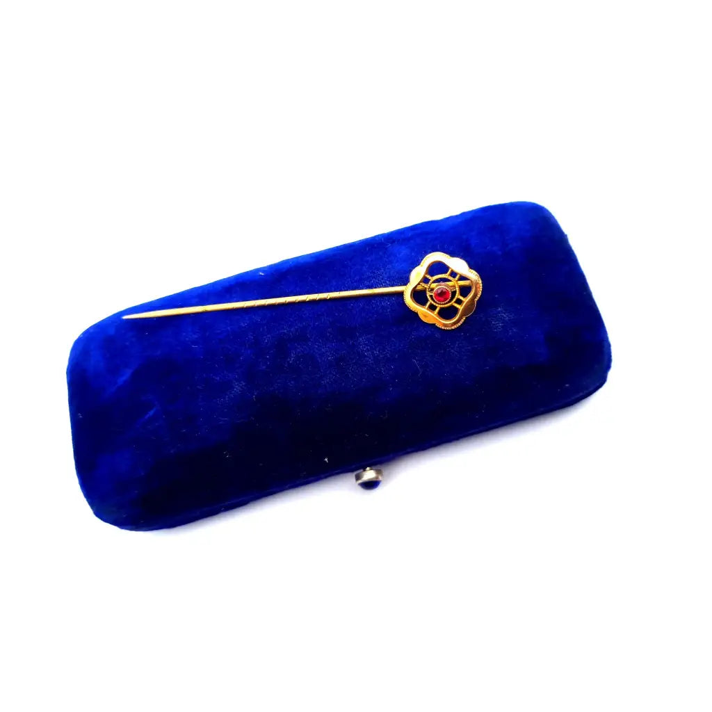 Alfiler victoriano de oro 9 k circa 1900 joyas antiguas en su caja