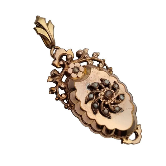 Colgante de medallón victoriano colgante floral oro vintage perla