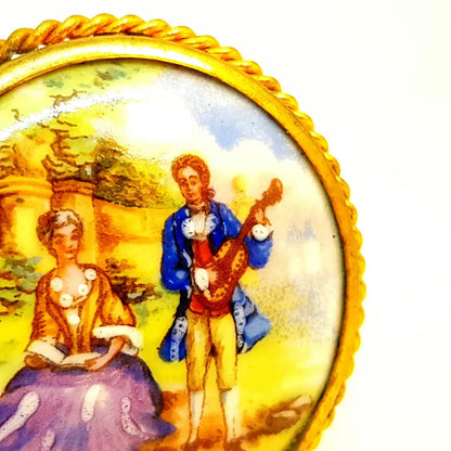Broche Limoge vintage joyería francesa para mujer pintura de porcelana antigua