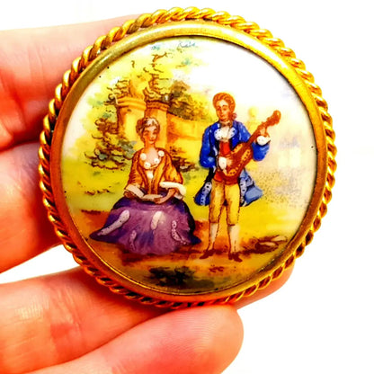 Broche Limoge vintage joyería francesa para mujer pintura de porcelana antigua